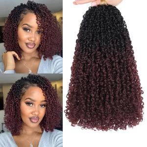 COOKOO 12 Inch Pre-Looped Yanky Twist Crochet Braiding Hair - 8 Packs Fluffy Marlybob Short Spring Braids Synthetic Hair Extensions for Women (1B/99j#)
