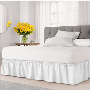 Wrap Around Dust Ruffle Bed Skirt  White  for Queen Size Beds with 18 Inch Drop  Easy Fit Elastic Strap  Adjustable Pleated Bedskirt w/Brushed Fabric  Wrinkle Free  for Women, Men, Kids & Teens