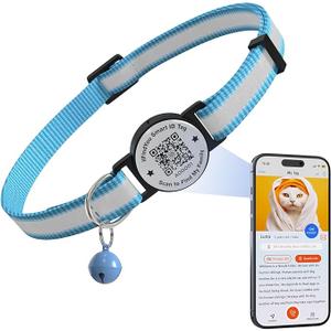Breakaway Cat Collar with Safety Bell & Reflective Strips | QR Code ID Tag & Name Plate | Adjustable for Kittens Blue