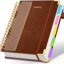 Hardcover Spiral Notebook 8.5"x11" Journal Notebook with Tabs and Removable Dividers 300 Pages 5 Subject Notebook College Ruled, Faux Leather Spiral Bound Notebook for Women School Work (Brown)