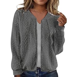 Women's Zip up Sweatshirt Jacket Stand Collar Hoodless Outerwear Casual Coat with Pockets (Medium, Darkgrey)