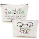 YUWUAR 2 Pcs Cartoon Mouse Makeup Bags for Women, Cute Travel Cosmetic Bag, Large Capacity Waterproof Toiletry Bag with Zipper, Birthday Gifts for Her, white