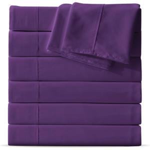 Maple&Stone Full Flat Sheet 6 Pack,Premium Soft & Breathable,Brushed Microfiber Fabric,Anti-Shrinkage & Non-Fading,Bulk Flat Sheets Only Full Size (Purple)