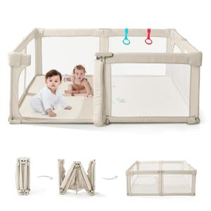 Baby Playpen, Pre-Assembled Foldable Playpen with Walk-in Door, 55" x 79" Large Baby Play Yard for Babies & Toddlers, Portable Indoor Fence Play Area, Breathable Mesh