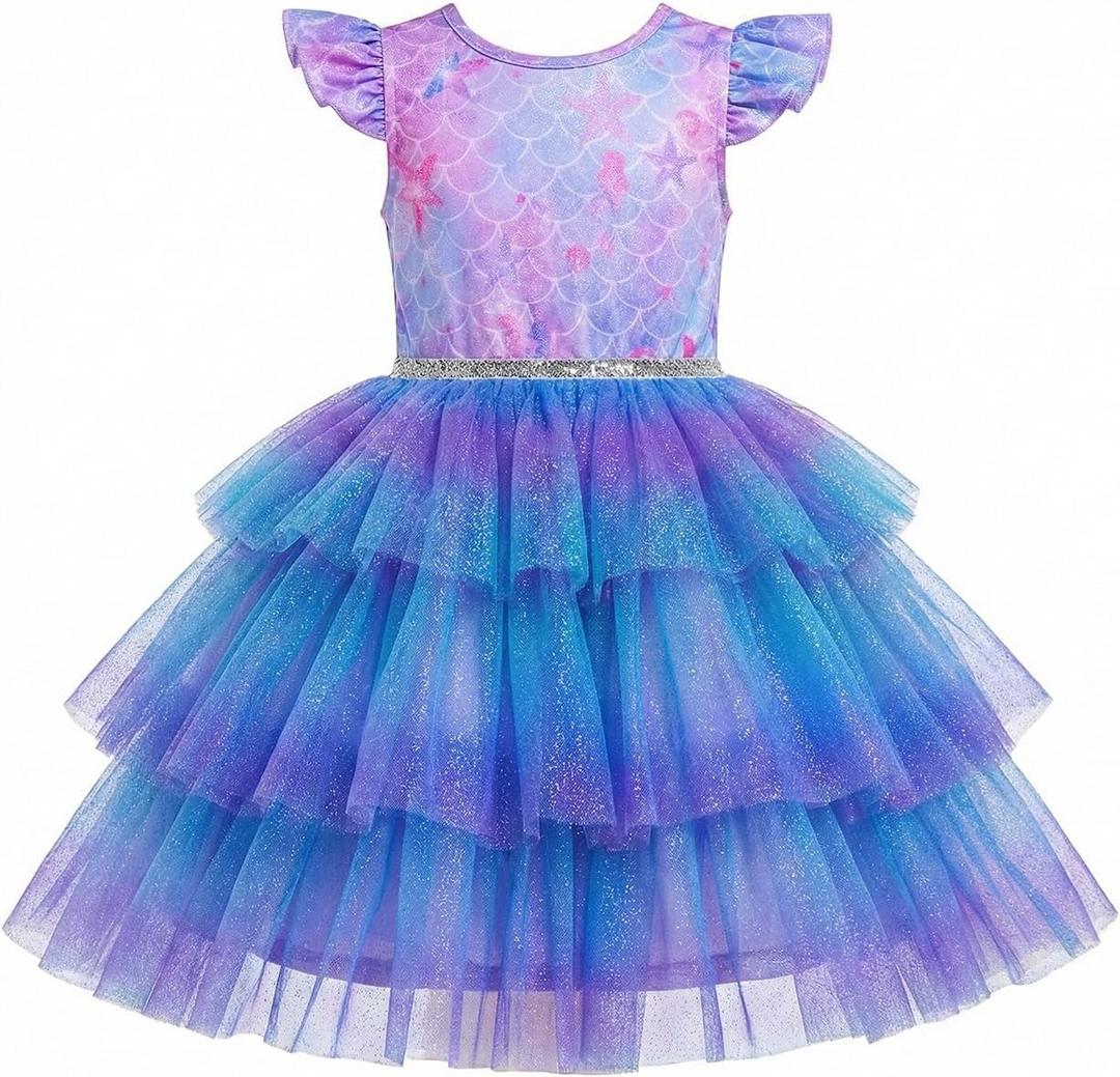 Princess Dress for Toddler Girls Sleeveless Ruffle Sleeve Tulle Dresses Casual Summer Outfit for Girl 3-6 Years