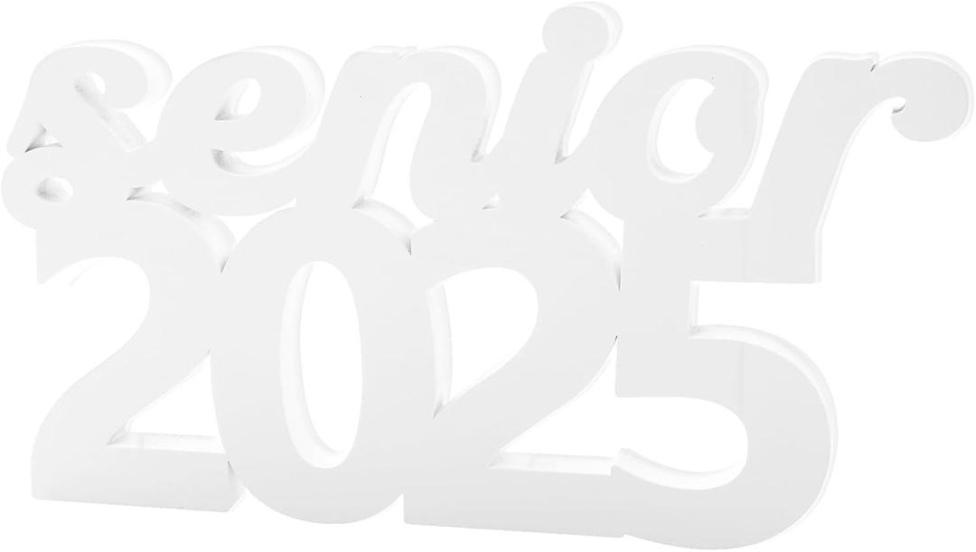 Senior 2025 Sign Graduation Decorations Grad Photo Props Graduate Props Senior Night Decorations Freestanding Table Centerpieces for Grad Party Supplies (White)