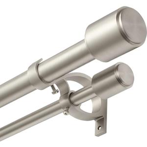 Kemmie 1" Window Treatment Curtain Rod with Cylindrical Cap Finials, Double Drapery Rod Adjustable Length 36-72", Matted Nickel