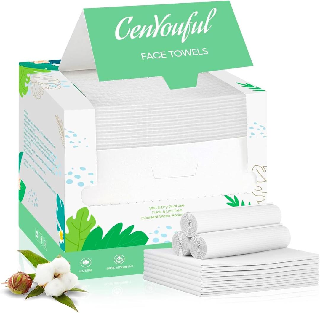 Disposable Face Towel 10"12", Biodegradable Large Dry Face Wipes Facial Towels, for Washing Super Soft & Thick Face Cloths Towelettes for Makeup Removing, Cleansing, Nursing, Travel, 50 Count (50 Count (Pack of 1))