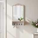 Vintage Mirror with Shelf and 4 Hooks 30 X 16 Inch