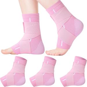 Tarpop 1 Pair Ankle Brace for Kids Compression Ankle Sleeves Adjustable Foot Support Brace Elastic Guard for Children Boys Girls Sports Running Jogging Dance Fitness Gymnastics(Light Pink,Small)