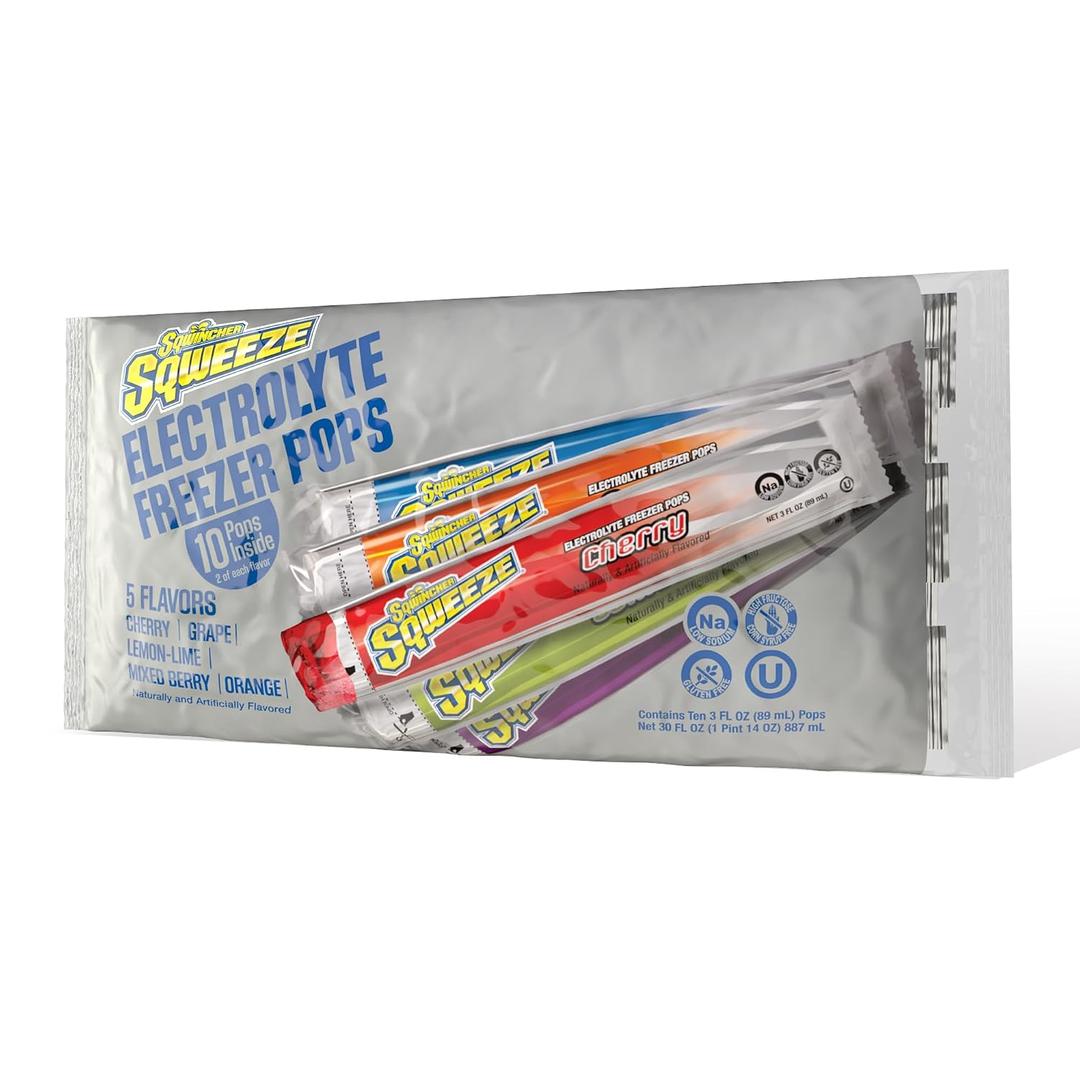 Sqwincher Sqweeze Electrolyte Freezer Pops, Variety Pack, 10 Count (Pack of 5) (EXP 02/08/27)