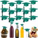 Qunclay 30 Pieces Mini Graduation Cap Green Hats with Green Tassels Plastic Grad Cake Pops Cover Toppers for Graduation Party Decorations