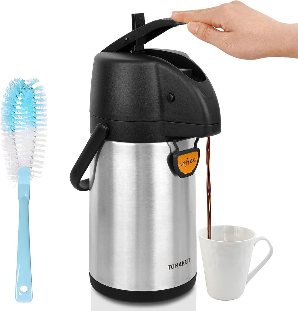 Airpot Coffee Dispenser Thermal with Pump,1.9L/64 Oz Insulated Stainless Steel Large Airpot Coffee Carafe Lever Action for Hot/Cold Water,Thermal Carafe for Hot Cocoa for Parties