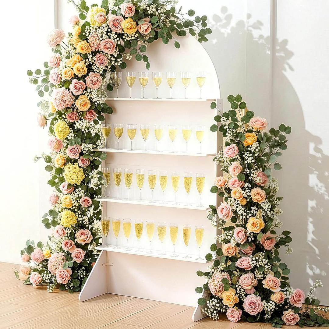 5.9 ft 4-Tier Champagne Wall Holder, Wedding Arch Backdrop Stand with Shelves,Party Display Arch for Ceremony Baby Shower Birthday Bridal Party Event Decoration