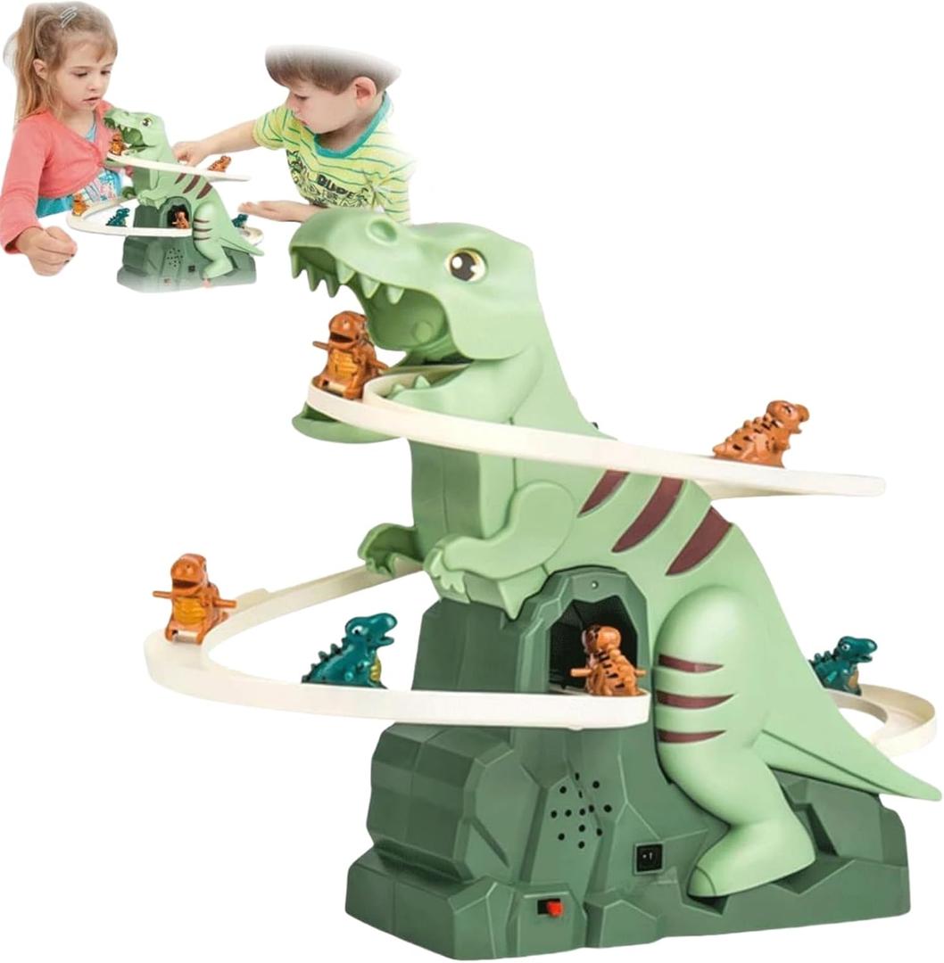 Dinosaur Climbing Slide Music Toy, Fun Electric Dinosaur Race Track Roller Coaster Set for Kids Ages 3+ Ideal for Boys & Girls