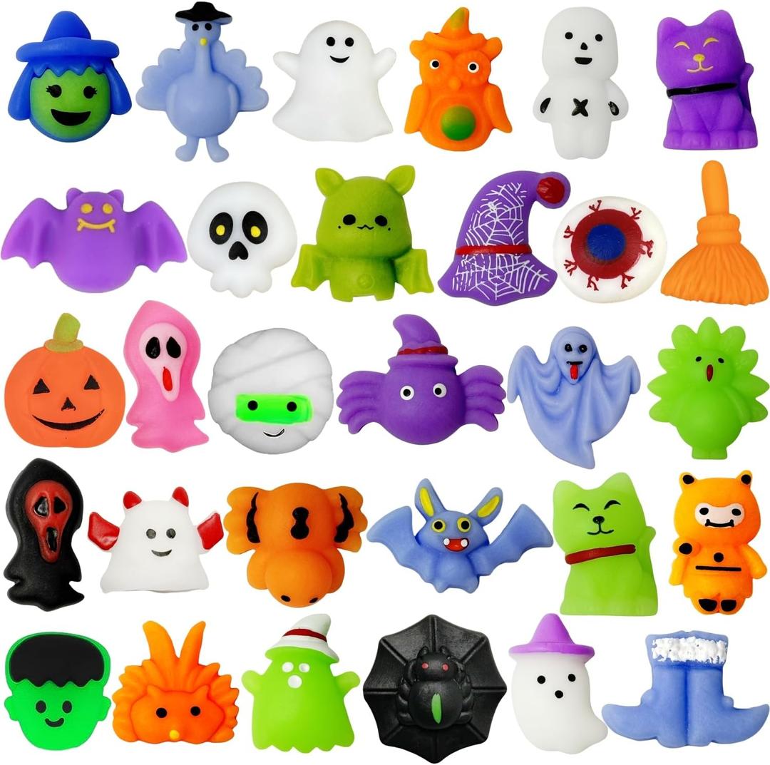 VOVEA Halloween Mochi Squishy Toys 30 PCS, Squishies Party Favors for Kids, Treat Bags Goodie Bag Fillers, Treats Classroom Prizes Mini Kawaii Stress Relief
