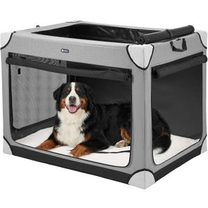 Veehoo Large Dog Crate for Indoor Outdoor, Portable Collapsible Travel Dogs Crate, 42 Inch Soft Foldable Pet Kennel with 4-Door Mesh Windows