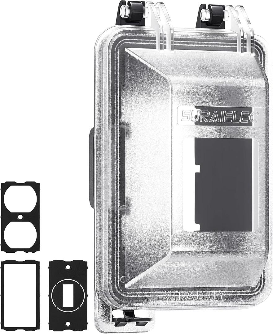 SURAIELEC Outdoor in-Use Outlet Cover, 1-Gang Weatherproof PC Receptacle Cover, Extra-Duty, Horizontal/Vertical Mount, Compatible with GFCI, Duplex Outlets and Switches for Outdoor Use, Black, 1-Pack