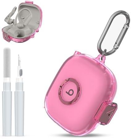 [Upgrade Secure Lock] for Beats Powerbeats Pro 2 2025 Case Cover with Cleaner Kit, AGENTNANO Clear TPU Shockproof Protective Cover with Beats Powerbeats Pro 2 Charging Case with Carabiner-Clear Pink