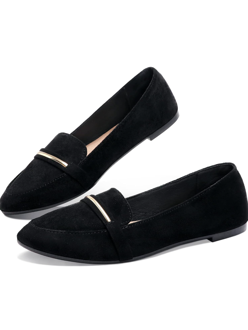 Obtaom Women's Pointy Toe Loafer Flat Comfortable Faux Suede Work Shoes,Cute Penny Loafer Slip On Ballet Flat, Size 6