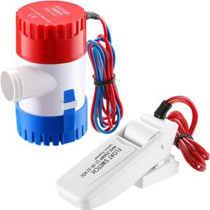 Boat Bilge Water Pump 12 V 1100 GPH Electric Marine Bilge Pump and Automatic Boat Pump Float Switch 12 V 24 V 32 V for Boats, 2 Pieces in Total
