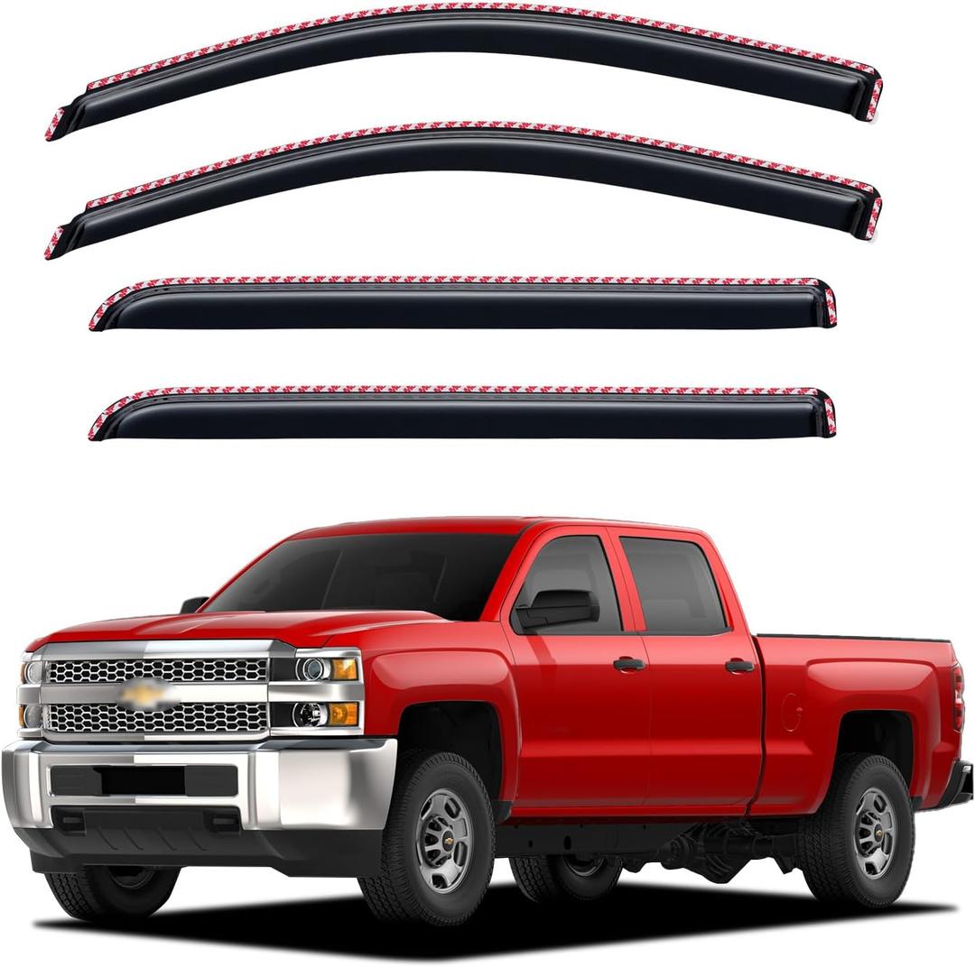 in-Channel Window Visors Rain Guards for 2014-2018 Chevy Silverado/GMC Sierra 1500 Crew Cab, Window Vent Wind Shades Deflectors for 2015-2019 Silverado/Sierra 2500HD 3500HD Full-Size Cab