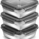 3 Pack Sandwich Containers, 24oz Stainless Steel Sandwich Box with Airtight Lids, Reusable Metal Meal Prep Lunch Boxes, BPA-Free, Dishwasher Safe, Food Storage Containers for Families (Black)