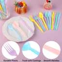 Kochorie 360 Pieces Pastel Plastic Cutlery Set Macaron Colors Disposable Plastic Utensils Colorful Heavy Duty Flatware Set Include 120 Knives 120 Forks 120 Spoons for Easter Birthday Tea Party Wedding
