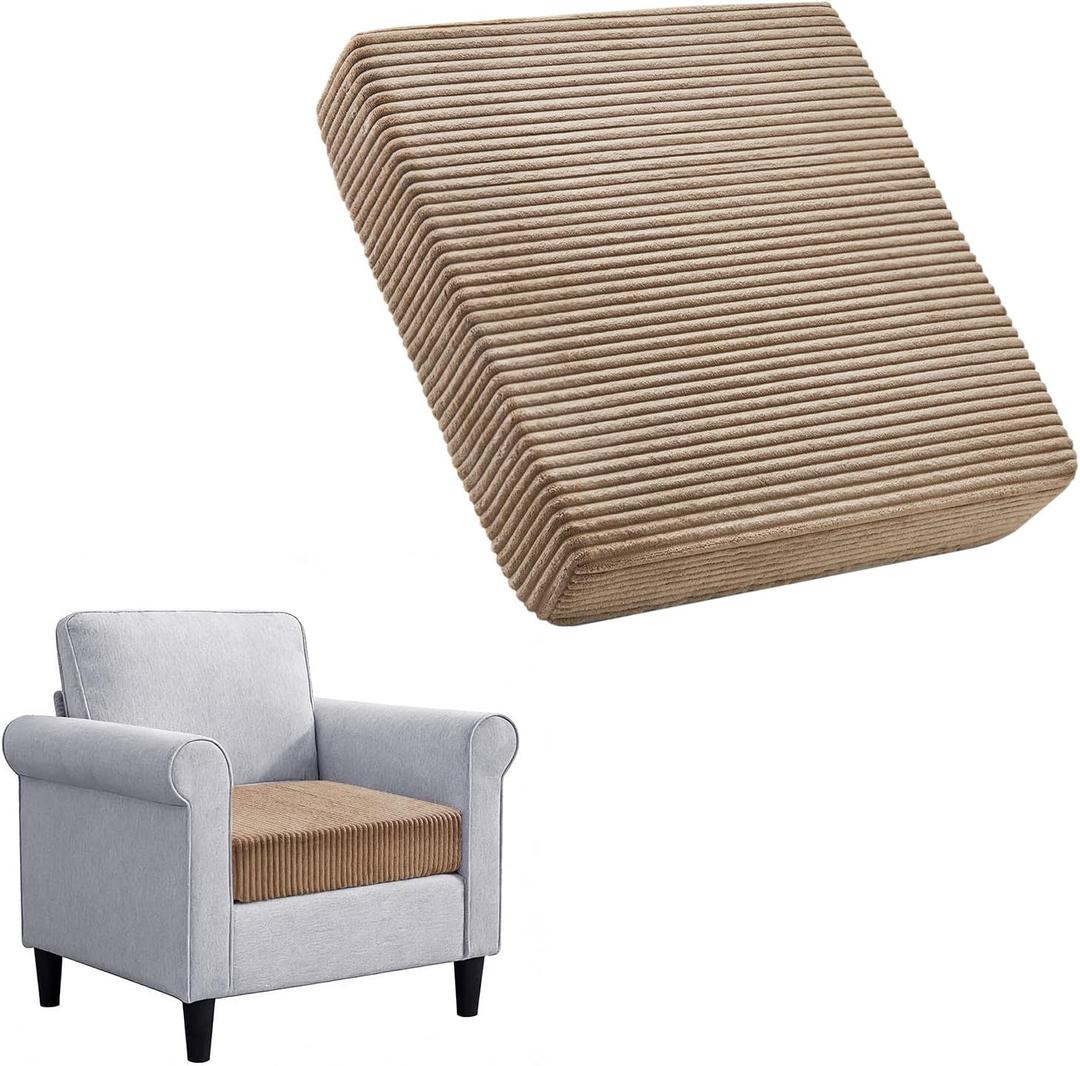 Corduroy Recliner Seat Cushion, Large High Density Foam Square Seat Cushion for Recliner Chair, Office Chair, Car, Sofa,Relieves Long-Sitting Pain, (Light Brawn), 20 inches x 20 inches
