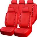 CAR PASS Bling Diamond Car Seat Covers Full Set, Shining Rhinestone Waterproof Faux Leather, Rear with Zipper, Universal Fit Automotive Glitter Crystal Sparkle Strips for Cute Women Girl, Red