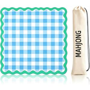 Mahjong Mat with Carrying Bag 31.5"x31.5" Blue Scalloped Mahjong Table Mat