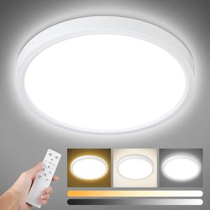Unicozin Dimmable Ceiling Light with Remote Control, 8.7Inch 18W 3000K-6000K Light Color Adjustable, Round LED Flush Mount Ceiling Lamp, White Flat Panel Lights for Dining Room, Bedroom, Kitchen,Wired