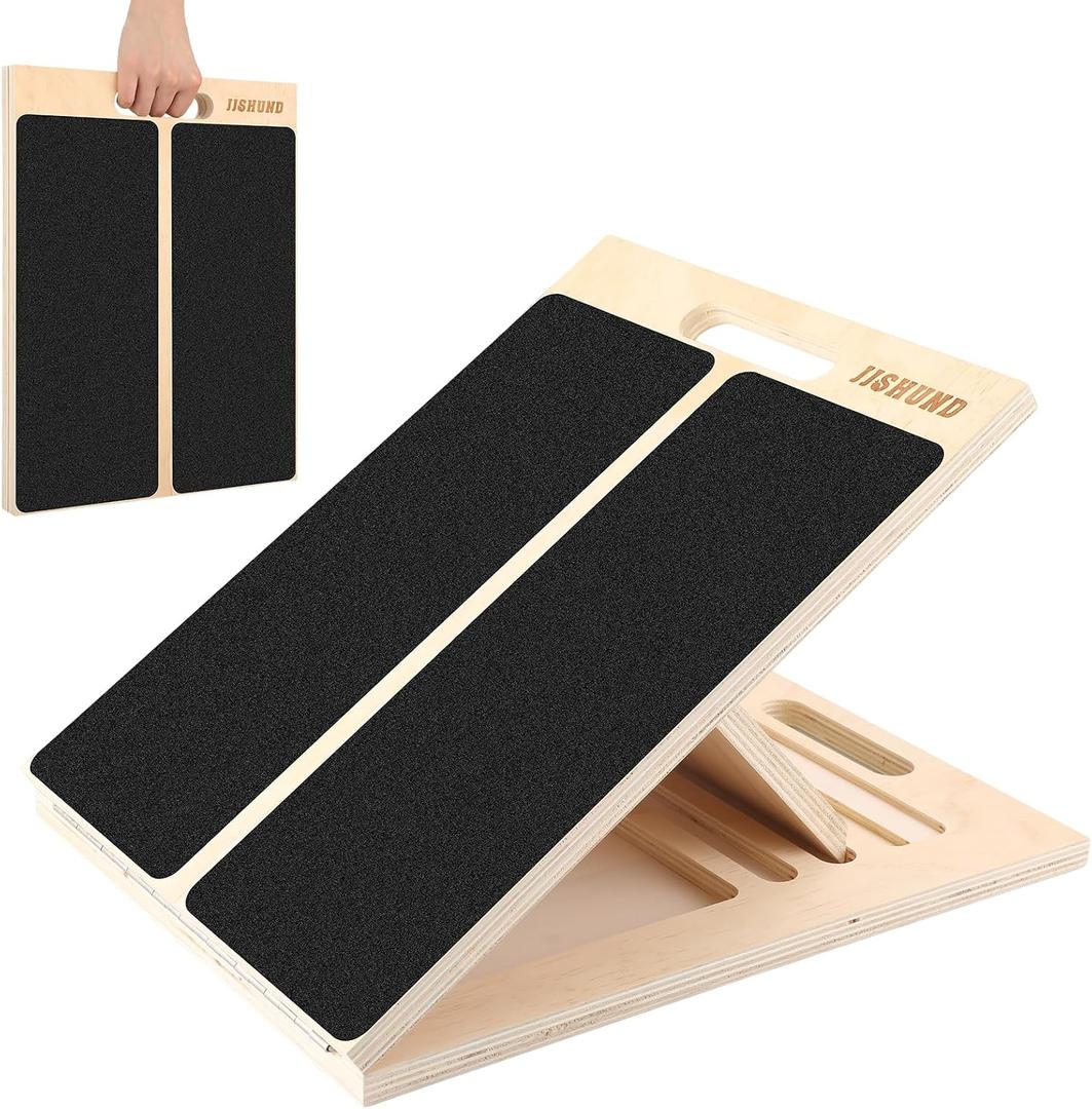 Portable Slant Board for Calf Stretching, Adjustable Wooden Calf Stretcher Incline Board, Calf Stretch Board for Squats Leg Knees Heel Ankle Stretching, 15.5 x 11.6 x 1.45 inches