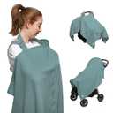 Nilsa 5-in-1 Muslin Nursing Cover up for Breastfeeding & Baby Car Seat Cover - Breathable Breastfeeding Cover With Rigid Hoop - 100% Cotton Privacy Apron Breast Feeding Covers For Women (Mint green)