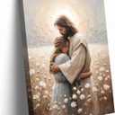 Jesus Hugging Woman Christian Canvas Wall Art Ready to Hang 24"L x 16"W | Jesus and Girl Healing Embrace Print in Floral Field Modern Spiritual Religious Decor for Living Room Bedroom Faith Gifts