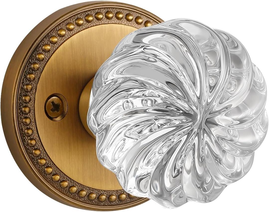 1 Pack Crystal Door Knobs Anti,que Brass Door Knob Passage Door Knobs, Glass Interior Door Knob for Hall and Closet