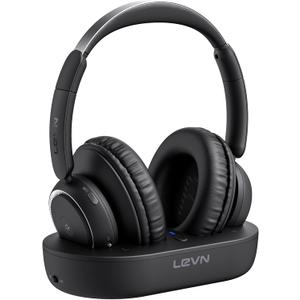 LEVN Wireless Headphones for TV Watching, TV Headphones Wireless for Seniors with Transmitter Charging Base, Hearing-impaired, No Audio Delay Blutooth 5.2, Plug and Play, Gifts for Elderly (Black)