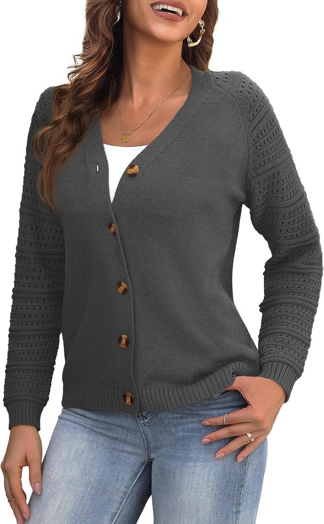 REDHOTYPE Women's Cardigans Sweater Casual Long Sleeve Open Front Cardigan Button Down Knit Chunky Outwear Coats (Dark Grey)