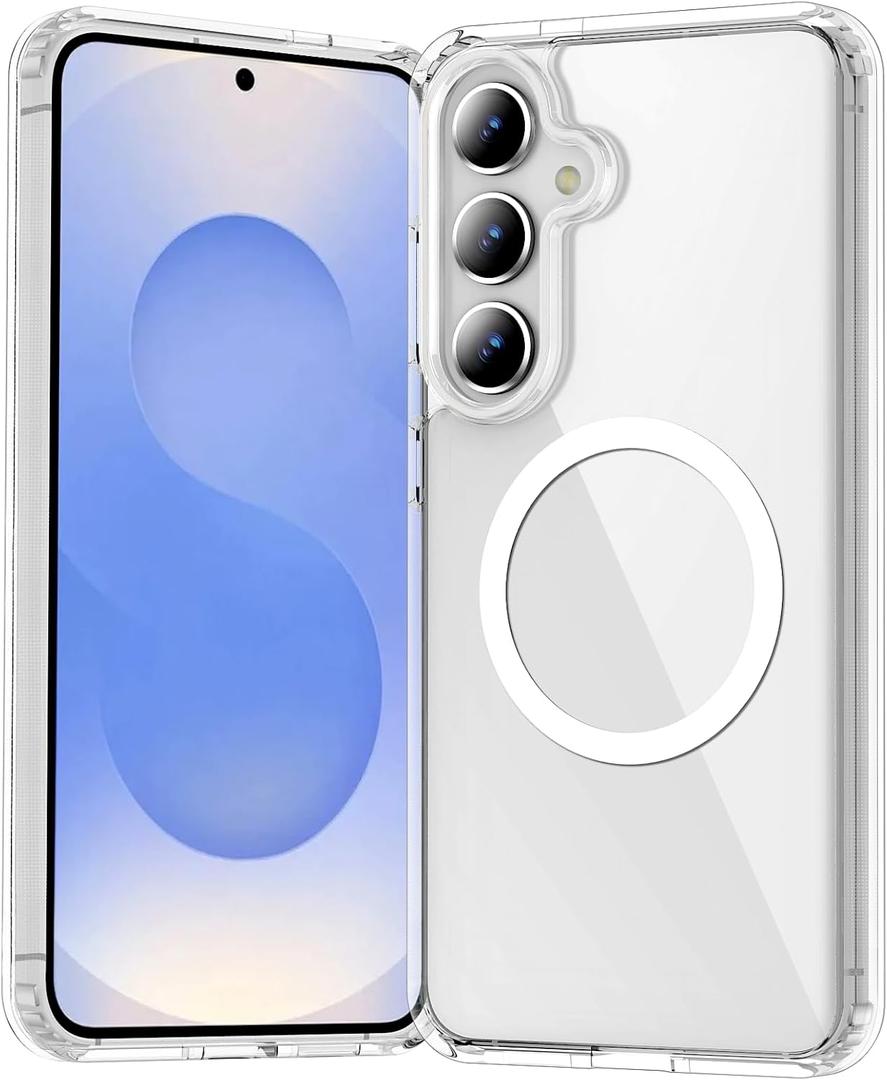 Temdan for Samsung Galaxy S25 Plus Case Clear, [Wireless Charging][Anti-Yellowing][Military-Grade Protection] Shockproof Slim Magnetic Phone Sleeve Case for Samsung Galaxy S25 Plus, Transparent