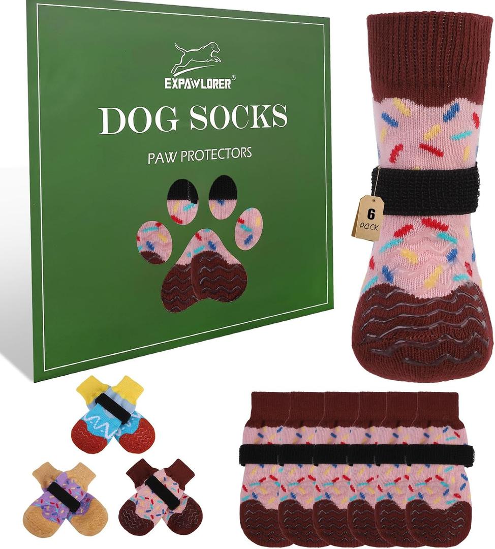 EXPAWLORER Anti Slip Dog Socks for Prevent Licking Paws & Hardwood Floor, Pink, X-Large (6 Pack)