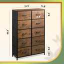 WLIVE Tall Dresser for Bedroom with 10 Drawers, Fabric Dresser for Closet, Storage Tower with Cabinet, Metal Frame, Rustic Brown Wood Grain Print