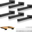 Heavy Duty Floating Shelf Brackets 12 Inch, Black Iron Pipe Shelf Bracket Wall Mounted Metal Shelving Supports Industrial with Screws & Anchors, Hardware for DIY Home Dcor/ Storage/ Farmhouse (6 Pack)