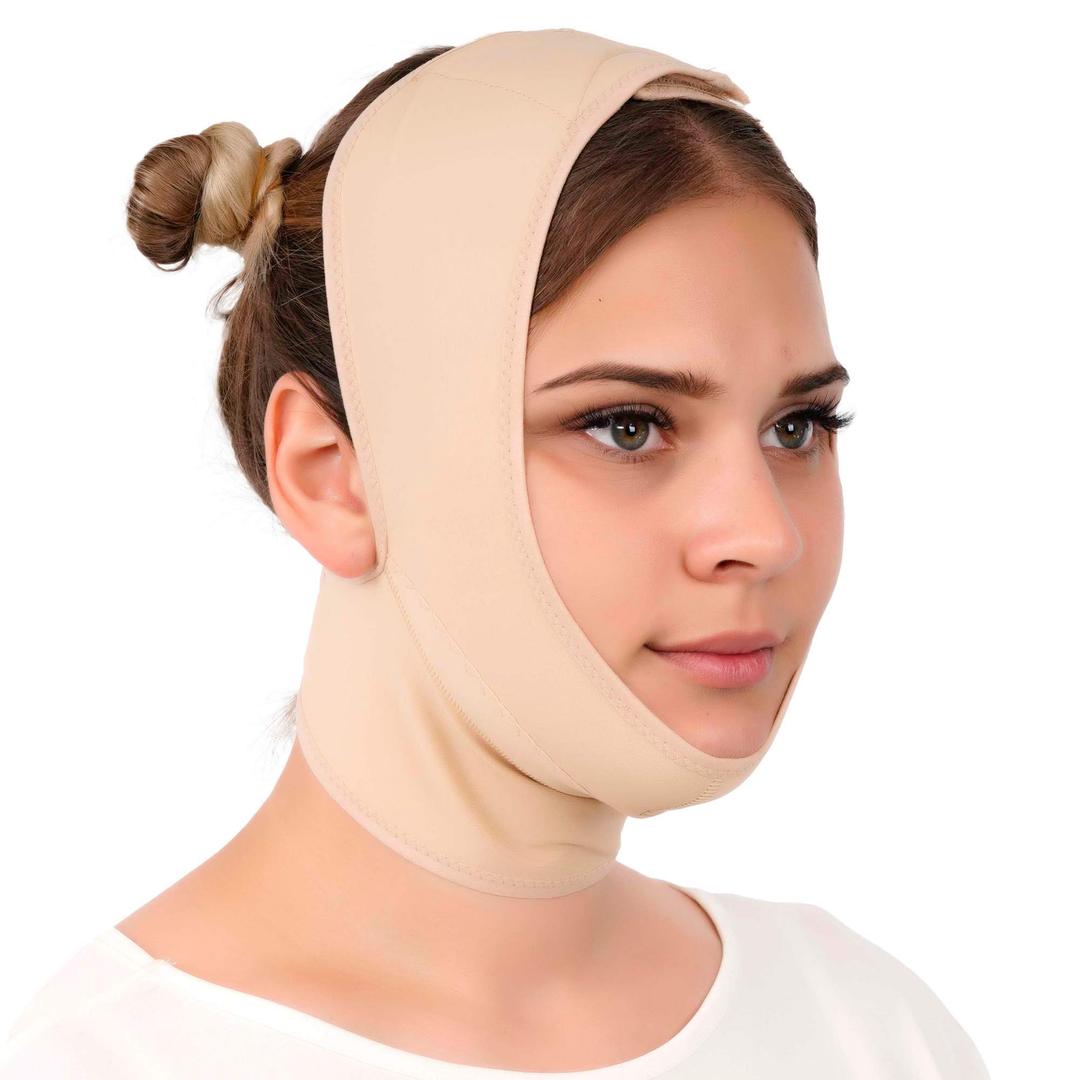 IKIDO Post Surgery Neck and Chin Compression Garment Wrap Bandage for Women, Face Slimmer, S/M