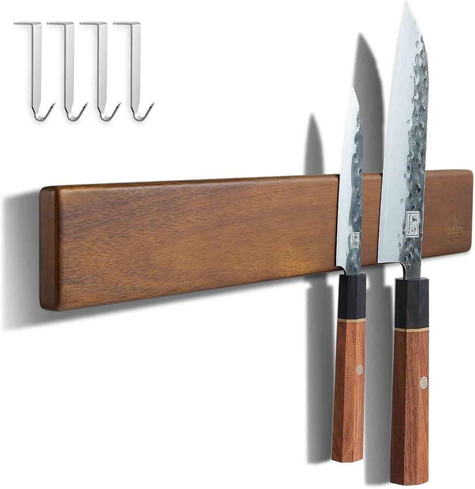 HOSHANHO. 12 Inch Wood Magnetic Knife Holder, 1x Wood Magnetic Knife Holder, 3x Expansion Screw Sleeve, 3x White screws, 2x 3M tape