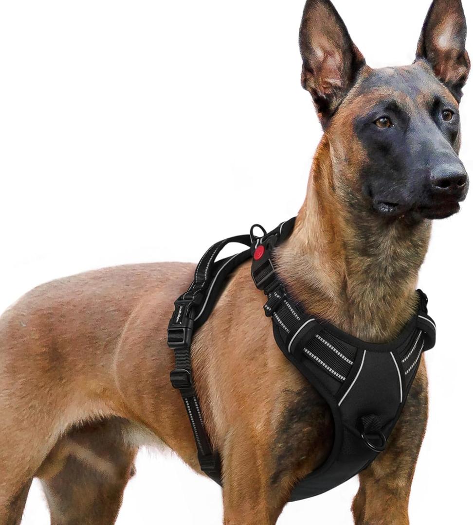 Rabbitgoo Dog Harness for Large, No Pull Pet Harness with 3 Buckles, Adjustable Soft Padded Vest with Control Handle, Walking Reflective Pet Vest for Extra Large Dogs, Black, XL