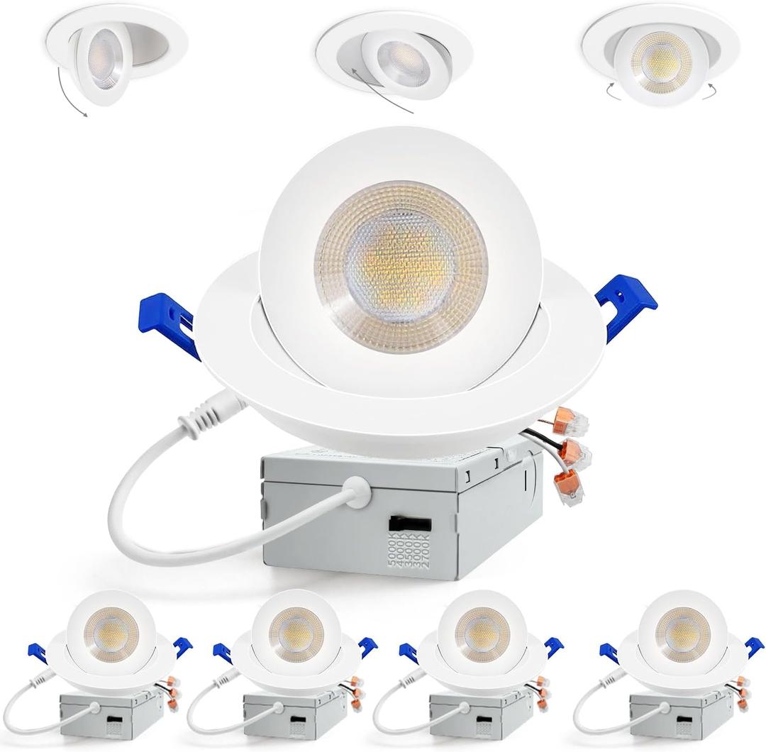 Adetu 4 inch Gimbal Led Recessed Lights, 360+90 Adjustable Directional Recessed Lighting, 2700K/3000K/3500K/4000K/5000K Dimmable Remodel Eyeball Canless Downlight with Jbox, ETL (White, 4 Pack)
