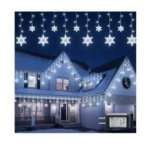 Christmas Snowflake Lights Outdoor, 10.7ft 168 LED Connectable Holiday String Lights Plug in with 14 Drops, Hanging Icicle Lights for Outside, Eaves, House, Window, Yard, Indoor Decor, White