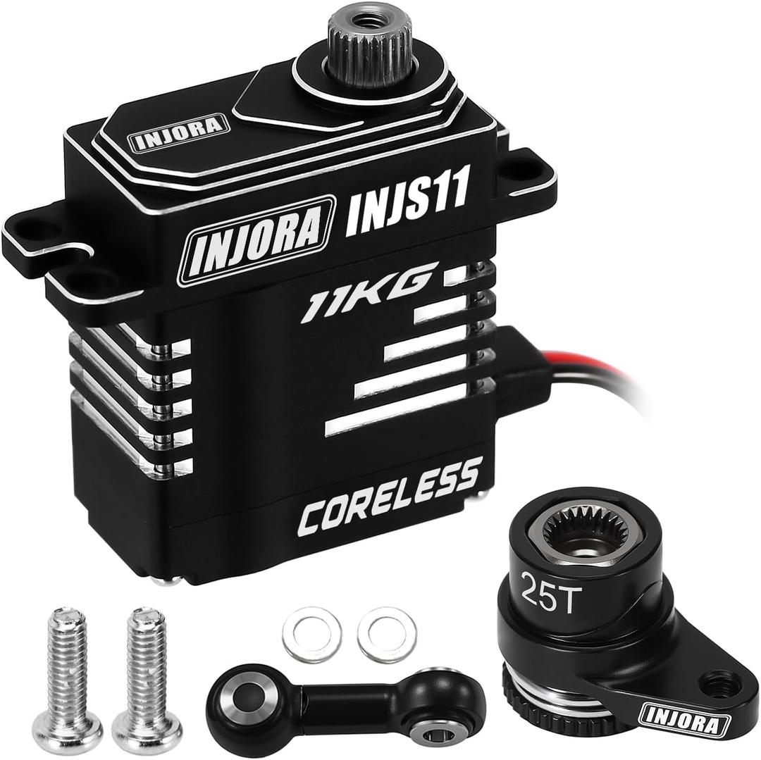 INJORA 25T Aluminum Servo Saver Set with INJS11 Servo Replacement for 1/16 ARRMA Mojave GROM 1/12 Losi Nascar Upgrade