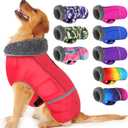 Dogcheer Warm Dog Coat, Christmas Dog Jacket Waterproof Puppy Winter Coat with Buckles, Reflective Adjustable Pet Snow Jacket Turtleneck Fleece Sweater for Small Medium Large Dogs - Red, M