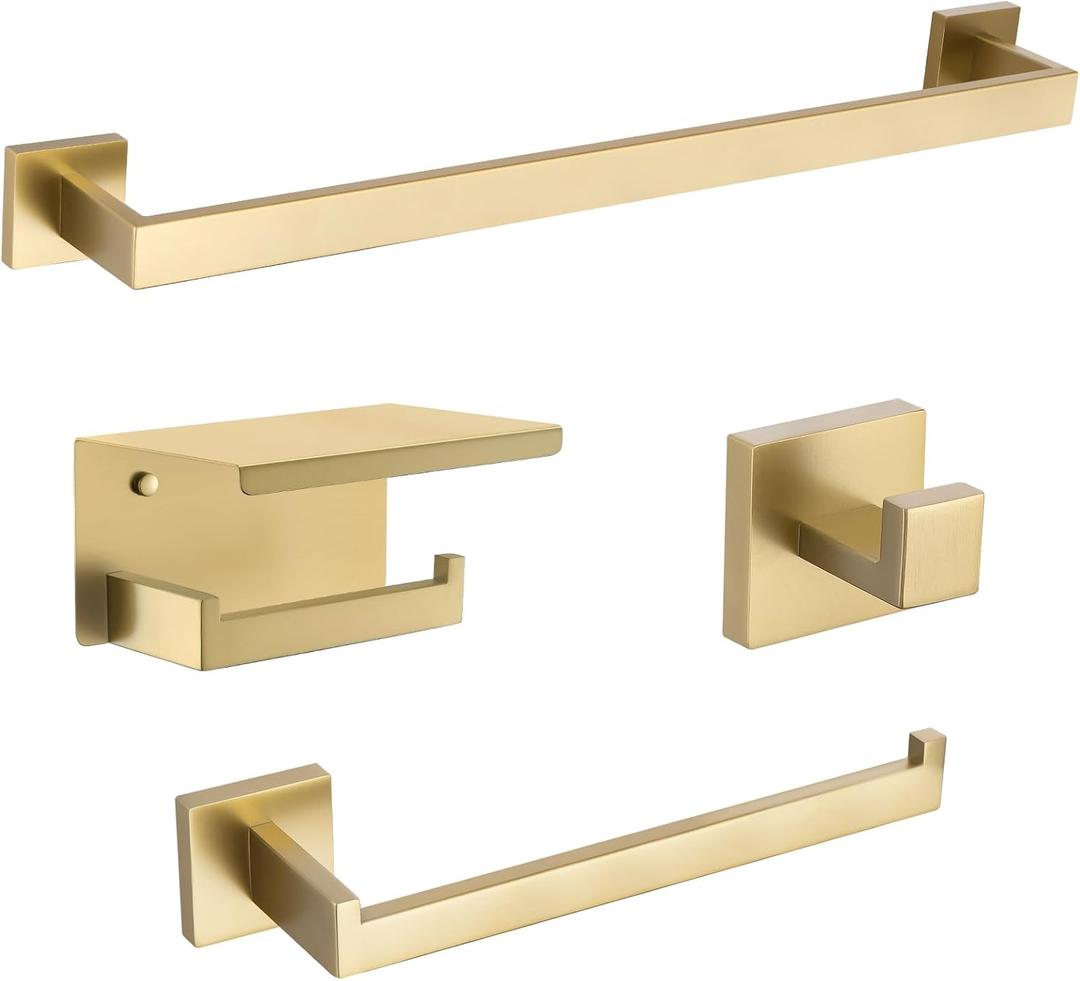 TURS Brushed Gold Bathroom Hardware Set 4-Piece Bath Towel Bar Set 24 Inch Stainless Steel Towel Holder Set for Bathroom Wall Mounted
